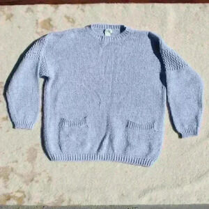 VINTAGE TANGIERS Ski Sweater Boxy Knit Pocket Light Blue Metallic Women Small